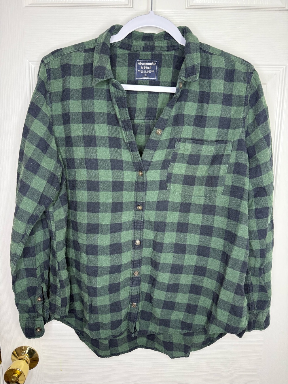 Abercrombie & Fitch XL Green Navy Plaid Flannel Button Front Shirt